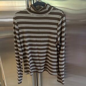 Brown and Cream Mock Turtleneck Shirt - Maeve by Anthropologie